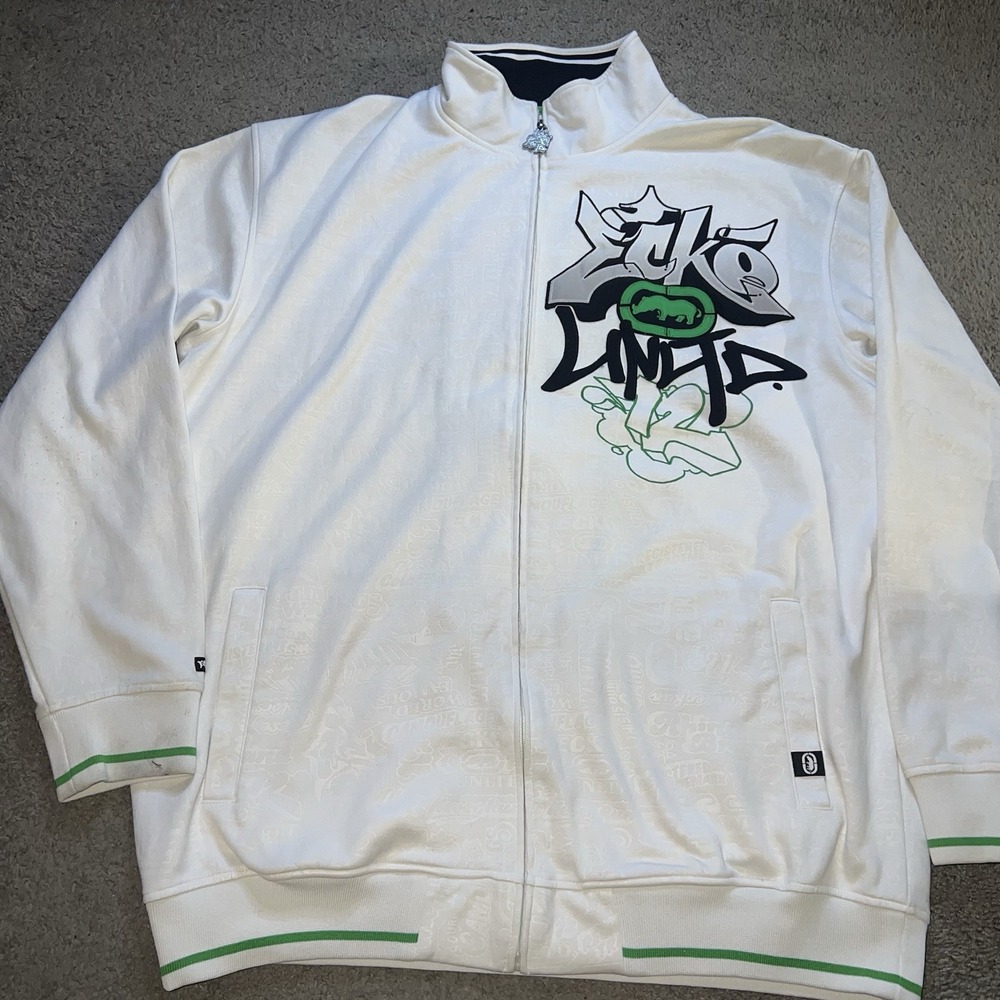 Vintage Ecko Unltd Graffiti Jacket Sz 3XL Full Zip Writing All Wrongs AOP Y2K